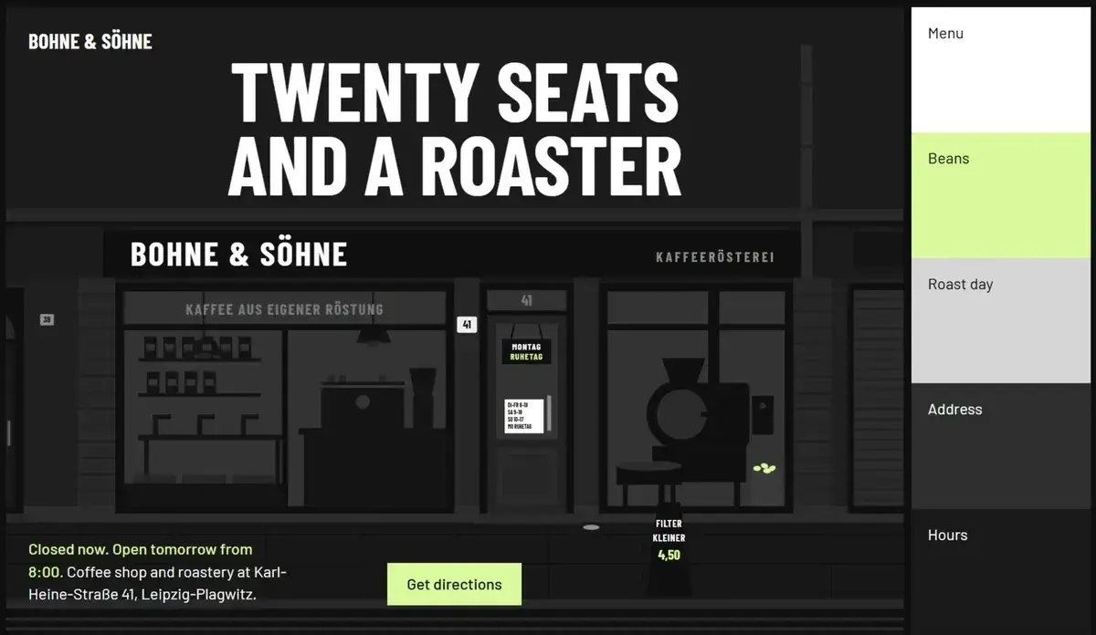 A coffee storefront page built by Taste Skill