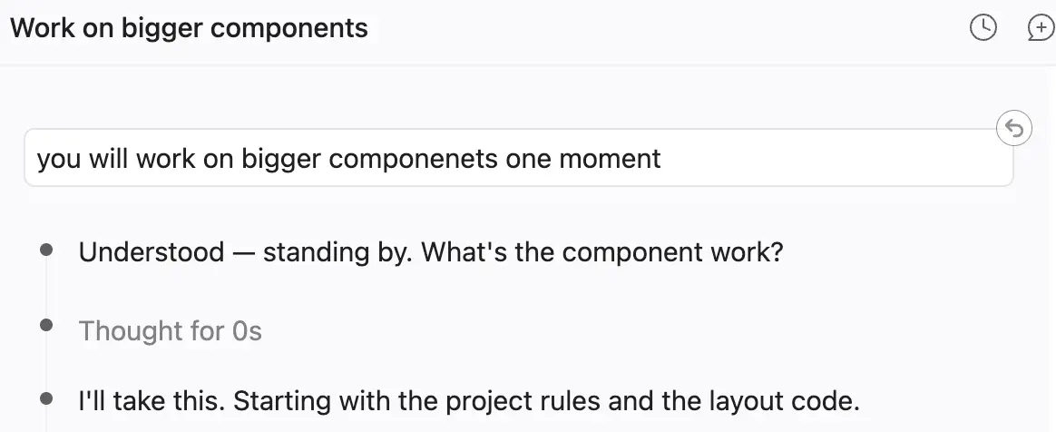A Claude Code session receiving a message from another session, replying "Understood, standing by" and then starting on the new instruction
